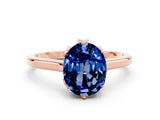 Rose gold Oval Cut Blue Sapphire Solitaire Ring with Flower Prong Setting and Classic Band_37