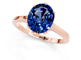 Rose gold Oval Cut Blue Sapphire Solitaire Ring with Flower Prong Setting and Classic Band_38