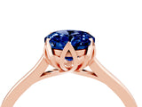 Rose gold Oval Cut Blue Sapphire Solitaire Ring with Flower Prong Setting and Classic Band_41