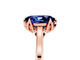 Rose gold Oval Cut Blue Sapphire Solitaire Ring with Flower Prong Setting and Classic Band_42