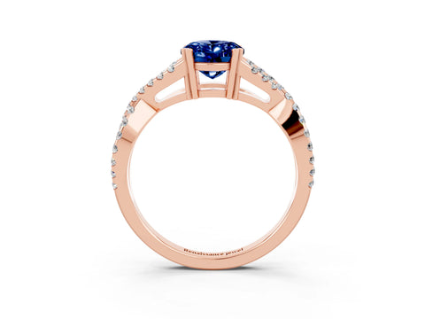 Rose gold Oval Cut Blue Sapphire Solitaire Ring with Four-Prong Setting and Twisted Pavé Band_3