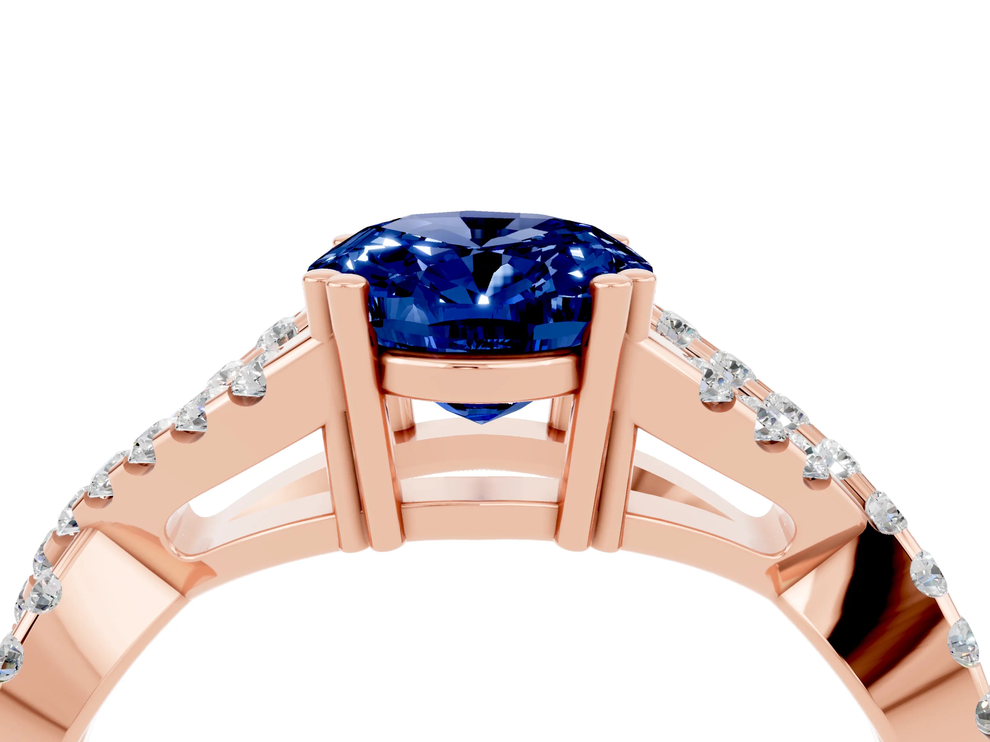 Rose gold Oval Cut Blue Sapphire Solitaire Ring with Four-Prong Setting and Twisted Pavé Band_4