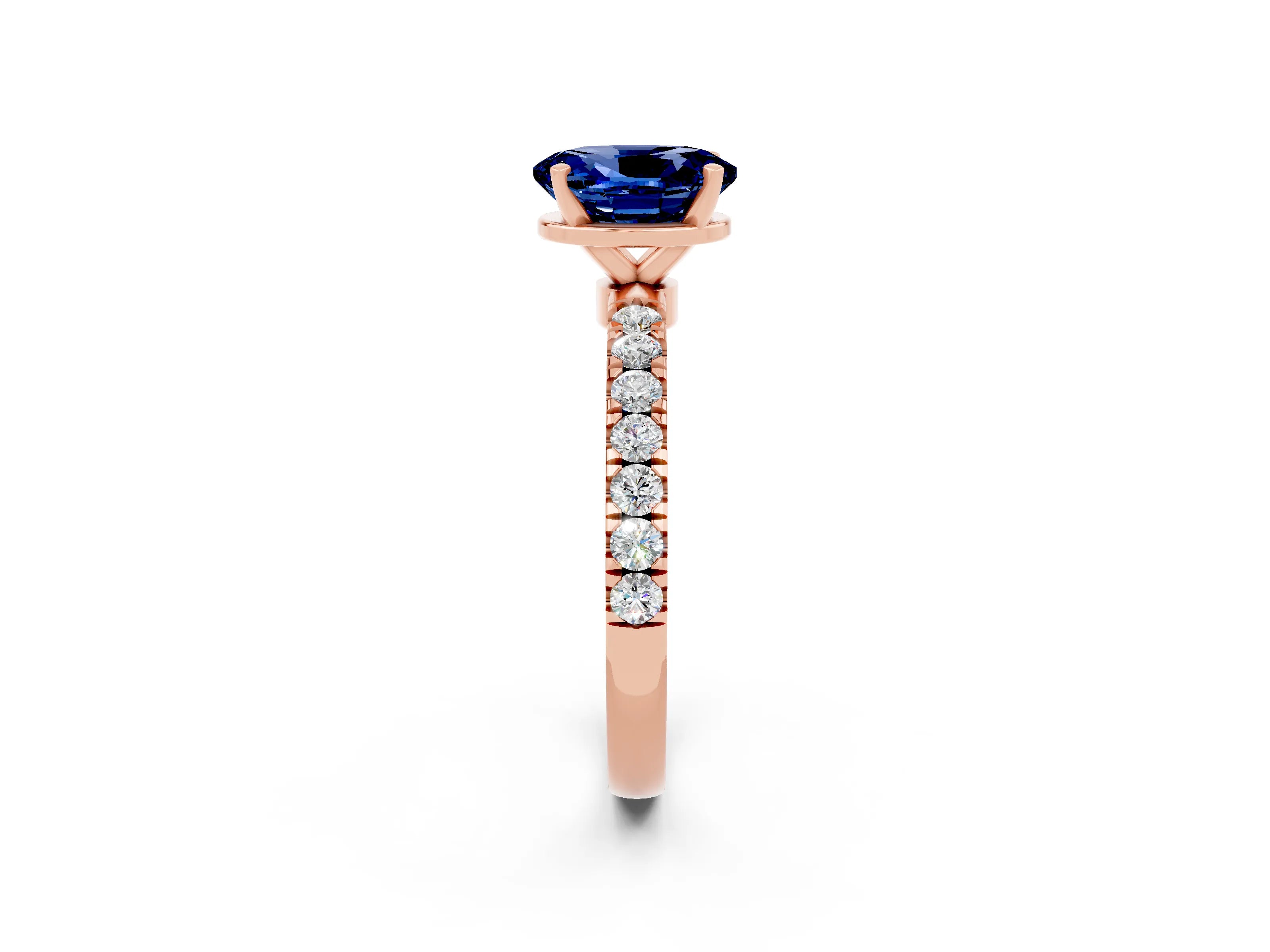 Rose gold Oval Cut Blue Sapphire Solitaire Ring with Pavé Accents and Four-Prong Setting_2