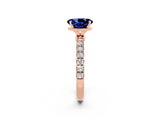 Rose gold Oval Cut Blue Sapphire Solitaire Ring with Pavé Accents and Four-Prong Setting_2