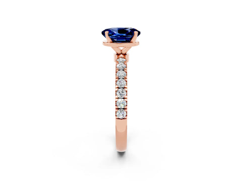 Rose gold Oval Cut Blue Sapphire Solitaire Ring with Pavé Accents and Four-Prong Setting_2