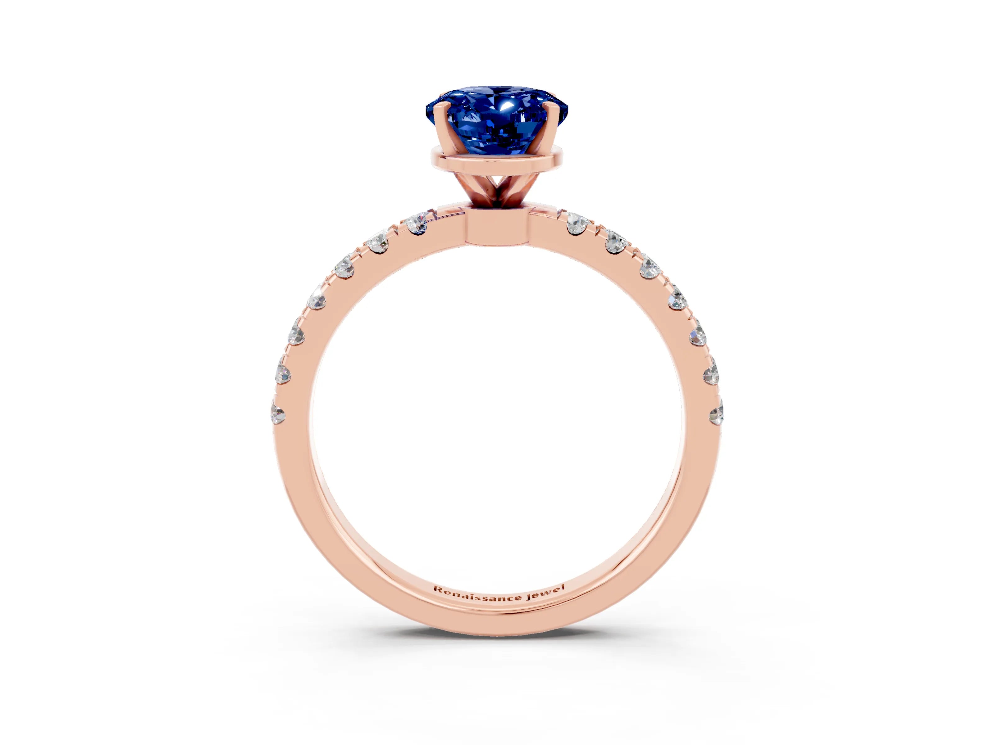 Rose gold Oval Cut Blue Sapphire Solitaire Ring with Pavé Accents and Four-Prong Setting_3
