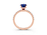 Rose gold Oval Cut Blue Sapphire Solitaire Ring with Pavé Accents and Four-Prong Setting_3