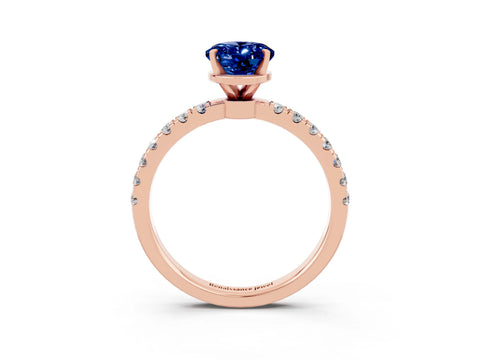 Rose gold Oval Cut Blue Sapphire Solitaire Ring with Pavé Accents and Four-Prong Setting_3