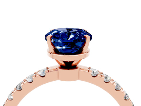 Rose gold Oval Cut Blue Sapphire Solitaire Ring with Pavé Accents and Four-Prong Setting_4