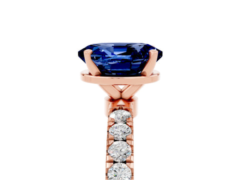 Rose gold Oval Cut Blue Sapphire Solitaire Ring with Pavé Accents and Four-Prong Setting_5