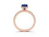 Rose gold Oval Cut Blue Sapphire Solitaire Ring with Pavé Band and Four-Prong Setting_27