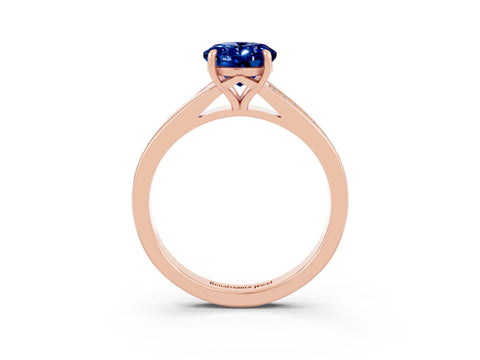 Rose gold Oval Cut Blue Sapphire Solitaire Ring with Pavé Band and Prong Setting_3