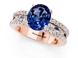 Rose gold Oval Cut Blue Sapphire Solitaire Ring with Pavé and Channel Set Band_1