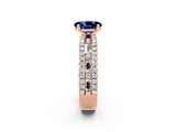 Rose gold Oval Cut Blue Sapphire Solitaire Ring with Pavé and Channel Set Band_2