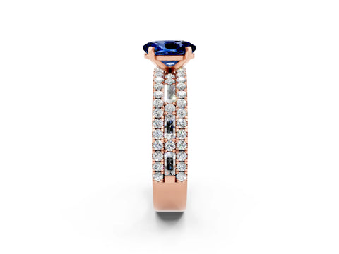 Rose gold Oval Cut Blue Sapphire Solitaire Ring with Pavé and Channel Set Band_2