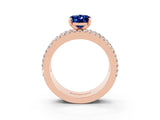 Rose gold Oval Cut Blue Sapphire Solitaire Ring with Pavé and Channel Set Band_3