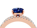 Rose gold Oval Cut Blue Sapphire Solitaire Ring with Pavé and Channel Set Band_4