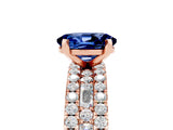 Rose gold Oval Cut Blue Sapphire Solitaire Ring with Pavé and Channel Set Band_5