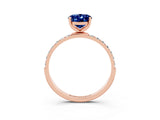 Rose gold Oval Cut Blue Sapphire Solitaire Ring with Pave Band and Four Prong Setting_15