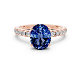 Rose gold Oval Cut Blue Sapphire Solitaire Ring with Round  Pavé Band and Four-Prong Setting_44