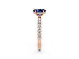 Rose gold Oval Cut Blue Sapphire Solitaire Ring with Round  Pavé Band and Four-Prong Setting_46
