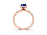 Rose gold Oval Cut Blue Sapphire Solitaire Ring with Round  Pavé Band and Four-Prong Setting_47