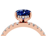 Rose gold Oval Cut Blue Sapphire Solitaire Ring with Round  Pavé Band and Four-Prong Setting_48