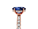 Rose gold Oval Cut Blue Sapphire Solitaire Ring with Round  Pavé Band and Four-Prong Setting_49