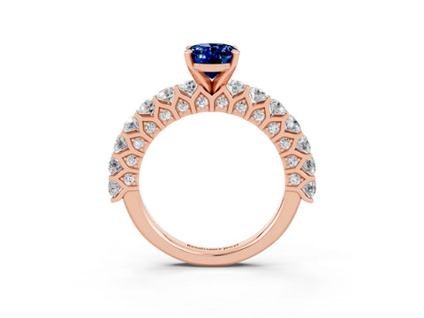 Rose gold Oval Cut Blue Sapphire Solitaire Ring with Shared Prong Pavé Band and Four-Prong Setting_3