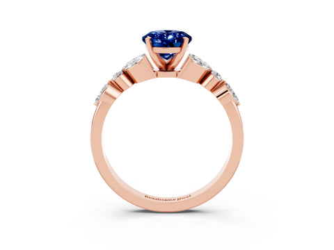 Rose gold Oval Cut Blue Sapphire Solitaire Ring with Side Stones and Four-Prong Setting_15