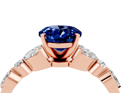 Rose gold Oval Cut Blue Sapphire Solitaire Ring with Side Stones and Four-Prong Setting_16