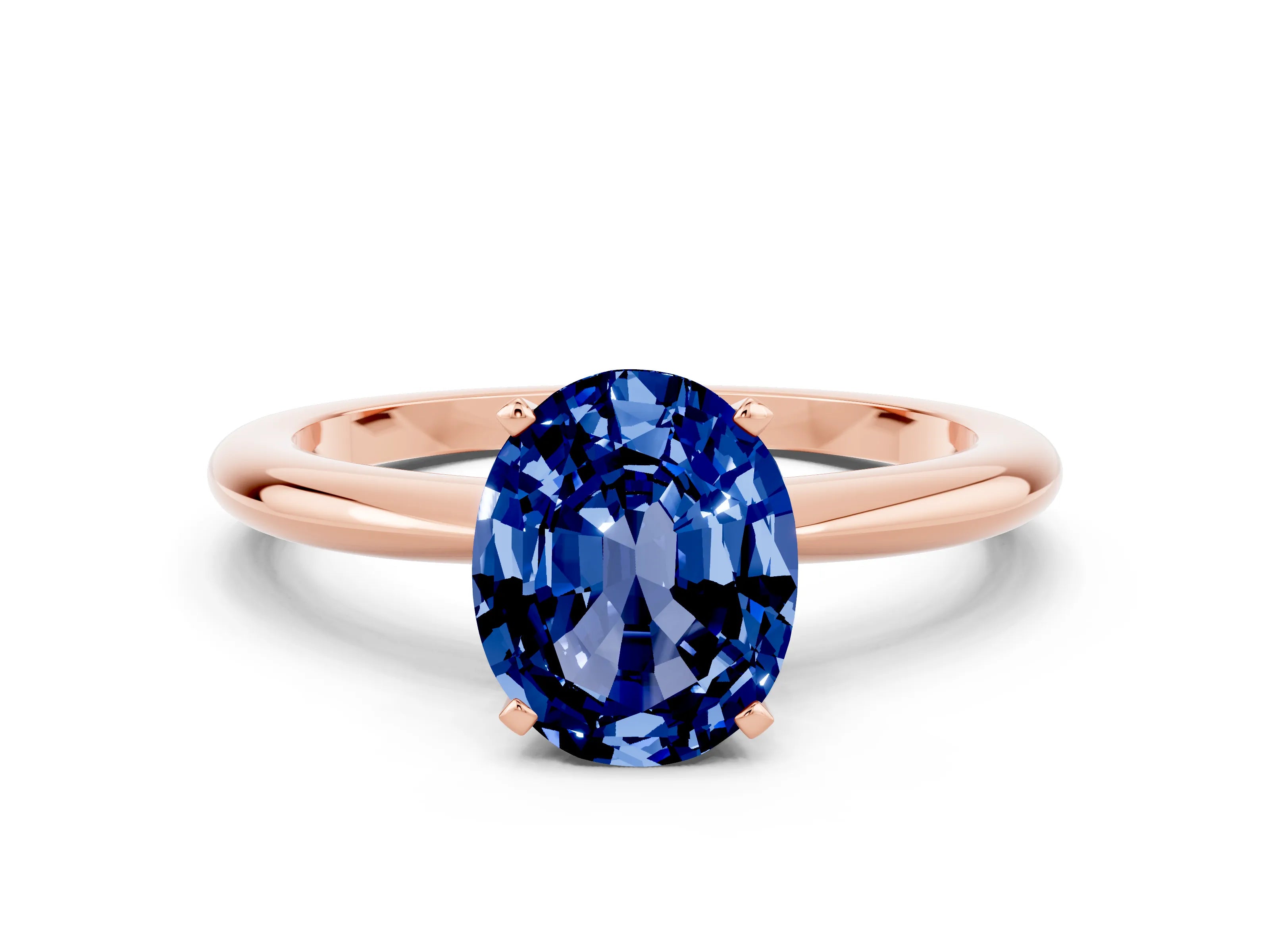Rose gold Oval Cut Blue Sapphire Solitaire Ring with Six-Prong Setting and Classic Band