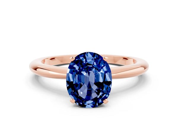 Rose gold Oval Cut Blue Sapphire Solitaire Ring with Six-Prong Setting and Classic Band