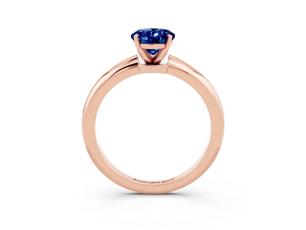Rose gold Oval Cut Blue Sapphire Solitaire Ring with Six-Prong Setting and Classic Band
