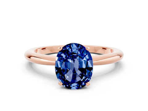 Rose gold Oval Cut Blue Sapphire Solitaire Ring with Six-Prong Setting and Classic Band