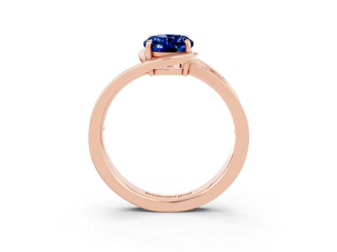 Rose gold Oval Cut Blue Sapphire Solitaire Ring with Split Shank and Prong Setting_3