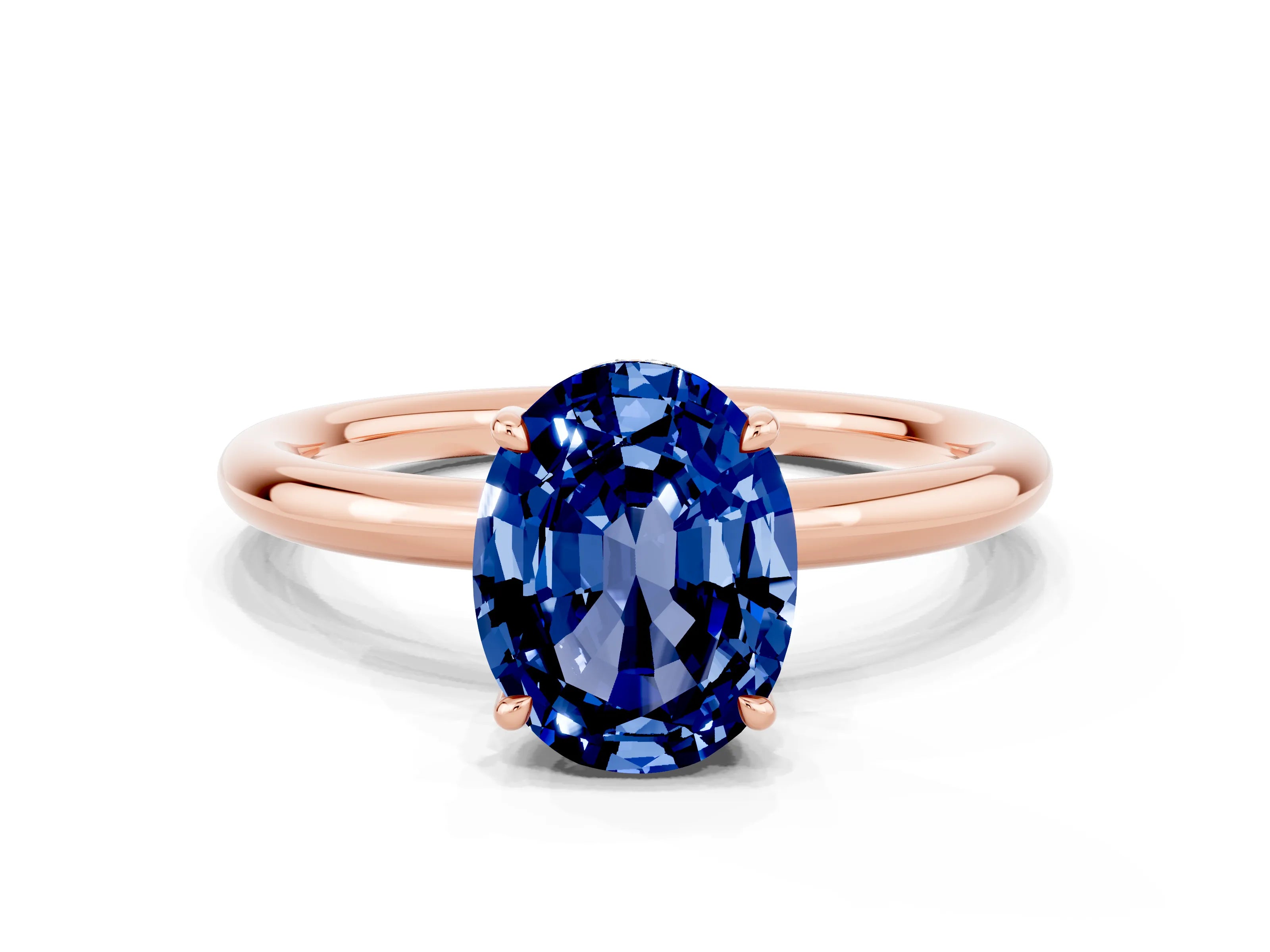 Rose gold Oval Cut Blue Sapphire Solitaire Ring with Thin Band and Four-Prong Setting_12