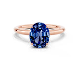 Rose gold Oval Cut Blue Sapphire Solitaire Ring with Thin Band and Four-Prong Setting_12