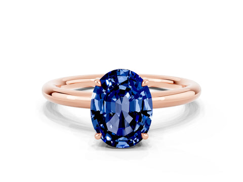 Rose gold Oval Cut Blue Sapphire Solitaire Ring with Thin Band and Four-Prong Setting_12