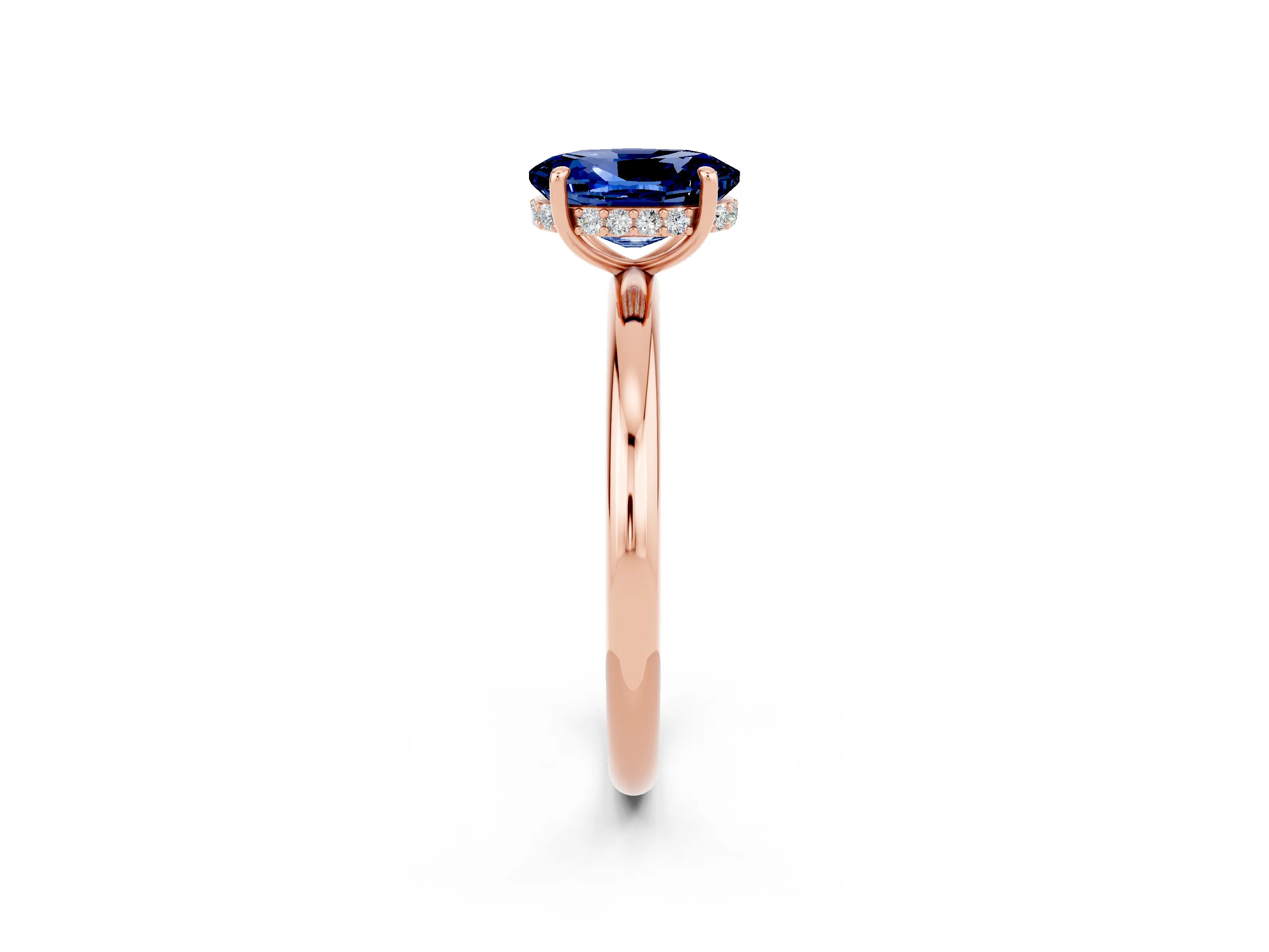Rose gold Oval Cut Blue Sapphire Solitaire Ring with Thin Band and Four-Prong Setting_14
