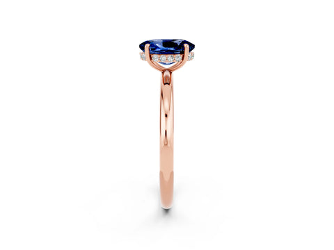 Rose gold Oval Cut Blue Sapphire Solitaire Ring with Thin Band and Four-Prong Setting_14