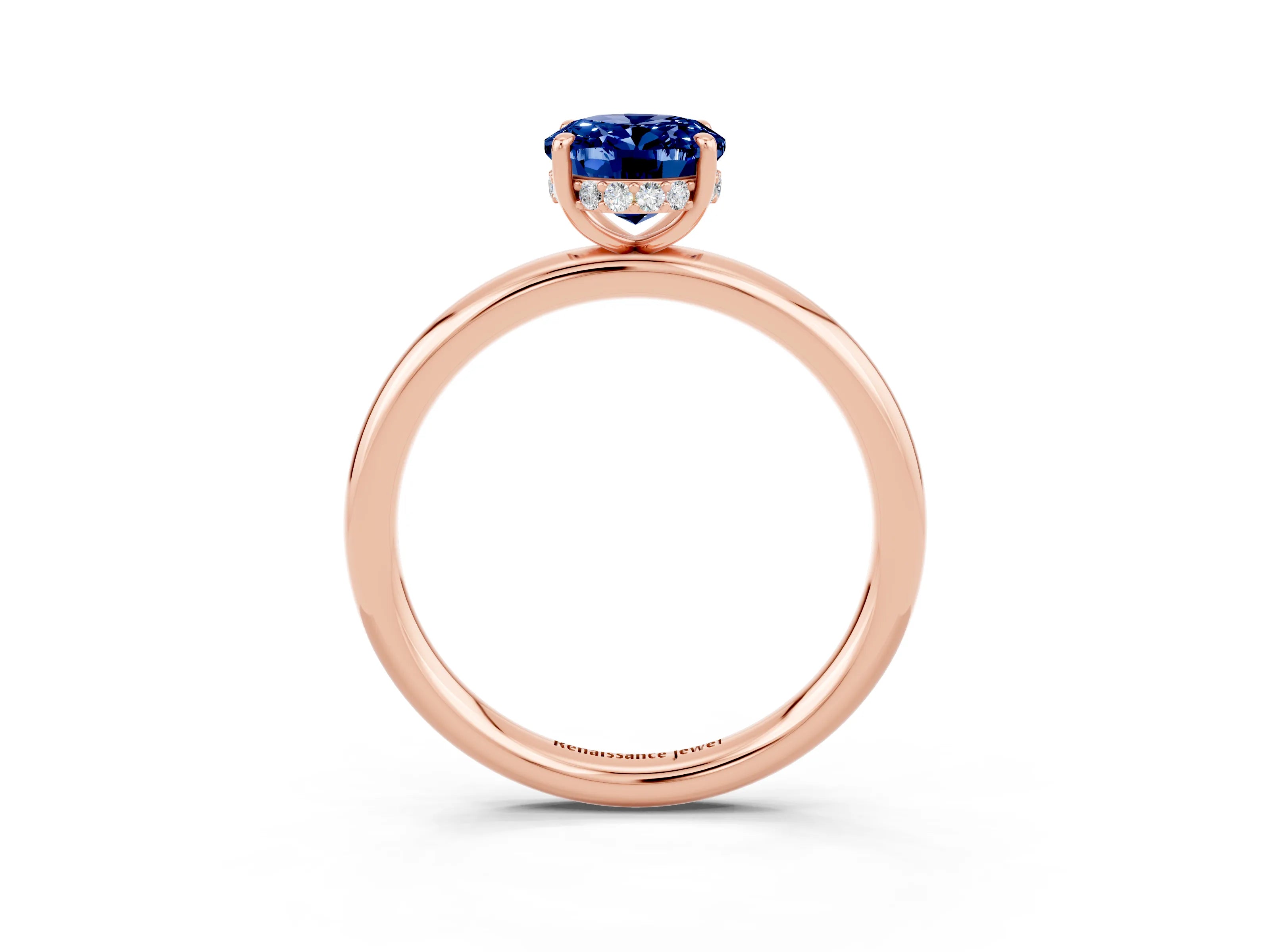 Rose gold Oval Cut Blue Sapphire Solitaire Ring with Thin Band and Four-Prong Setting_15