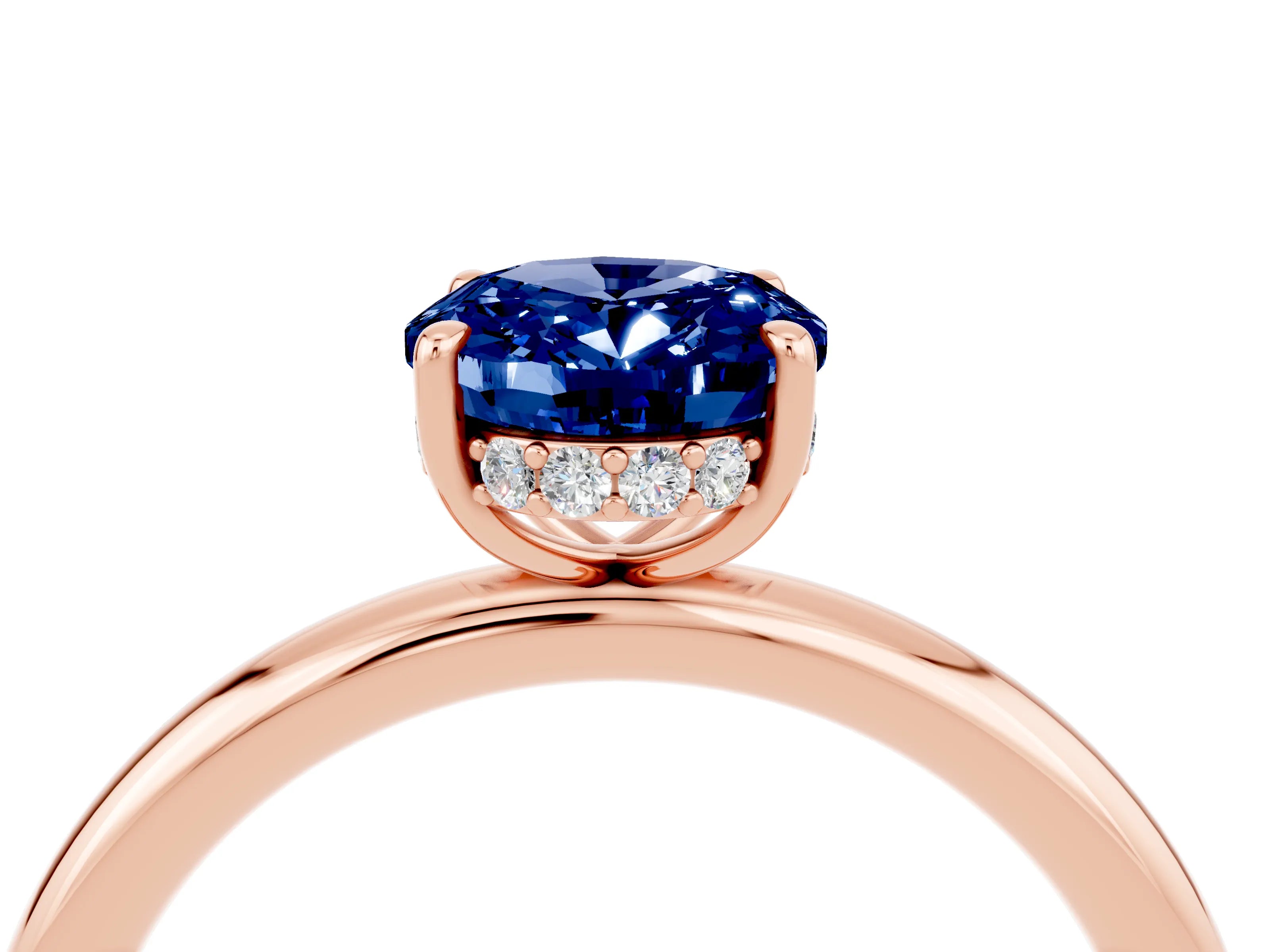 Rose gold Oval Cut Blue Sapphire Solitaire Ring with Thin Band and Four-Prong Setting_16