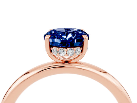 Rose gold Oval Cut Blue Sapphire Solitaire Ring with Thin Band and Four-Prong Setting_16