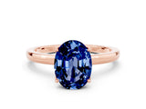 Rose gold Oval Cut Blue Sapphire Solitaire Ring with Thin Band and Prong Setting_12