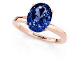Rose gold Oval Cut Blue Sapphire Solitaire Ring with Thin Band and Prong Setting_13