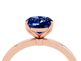 Rose gold Oval Cut Blue Sapphire Solitaire Ring with Thin Band and Prong Setting_16