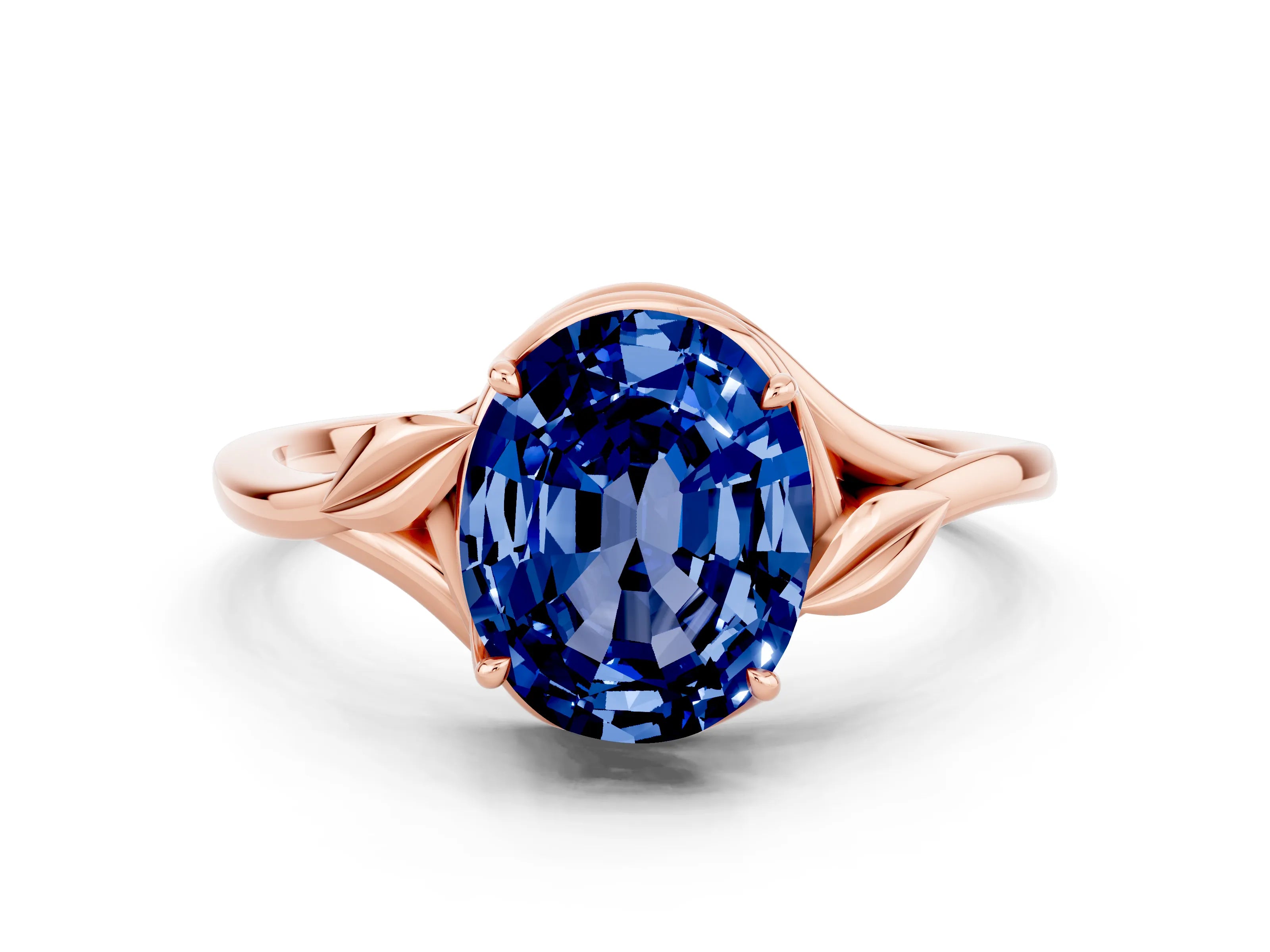 Rose gold Oval Cut Blue Sapphire Solitaire Ring with Twist Band and Four-Prong Setting_24