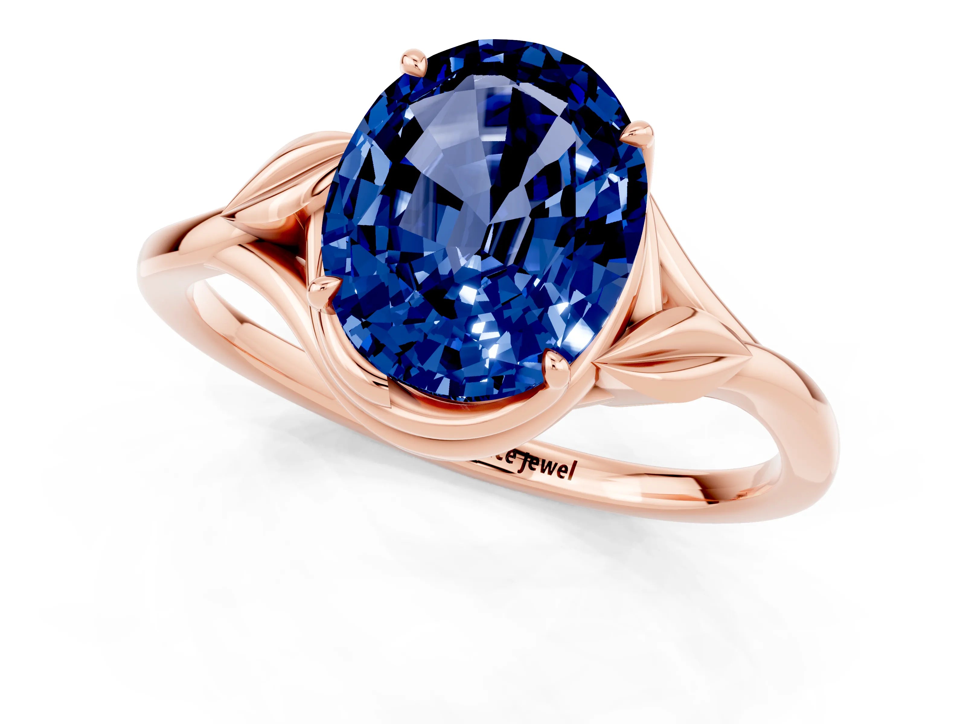 Rose gold Oval Cut Blue Sapphire Solitaire Ring with Twist Band and Four-Prong Setting_25