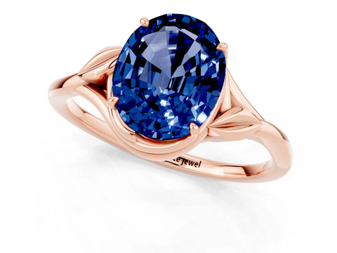 Rose gold Oval Cut Blue Sapphire Solitaire Ring with Twist Band and Four-Prong Setting_25